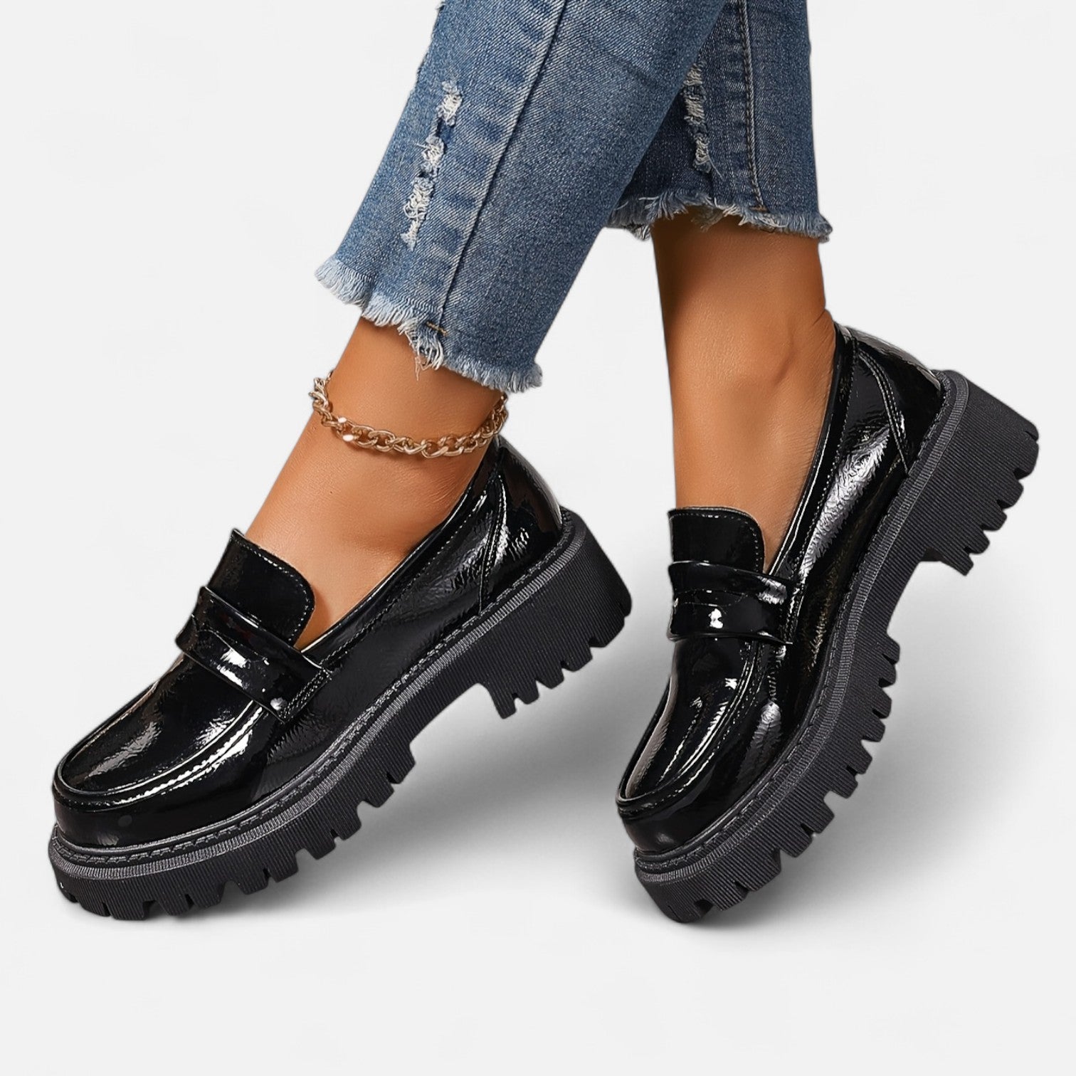 Britsoles | Women's Glossy Black Loafers – Hand-Washable Slip-Ons with Durable Rubber Sole