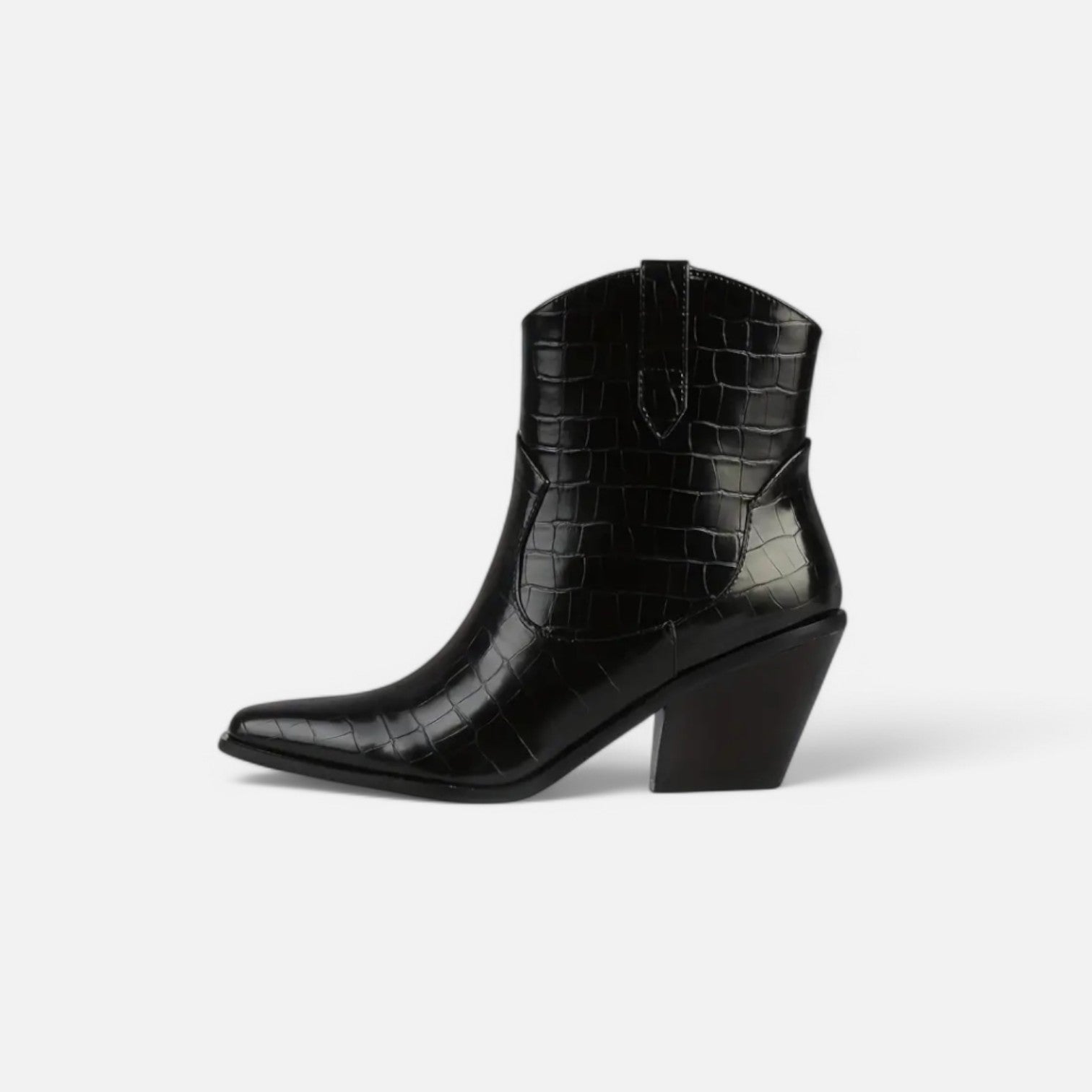 Britsoles | Chic Black Snake Print Boots with Bold Mid-Calf Flair