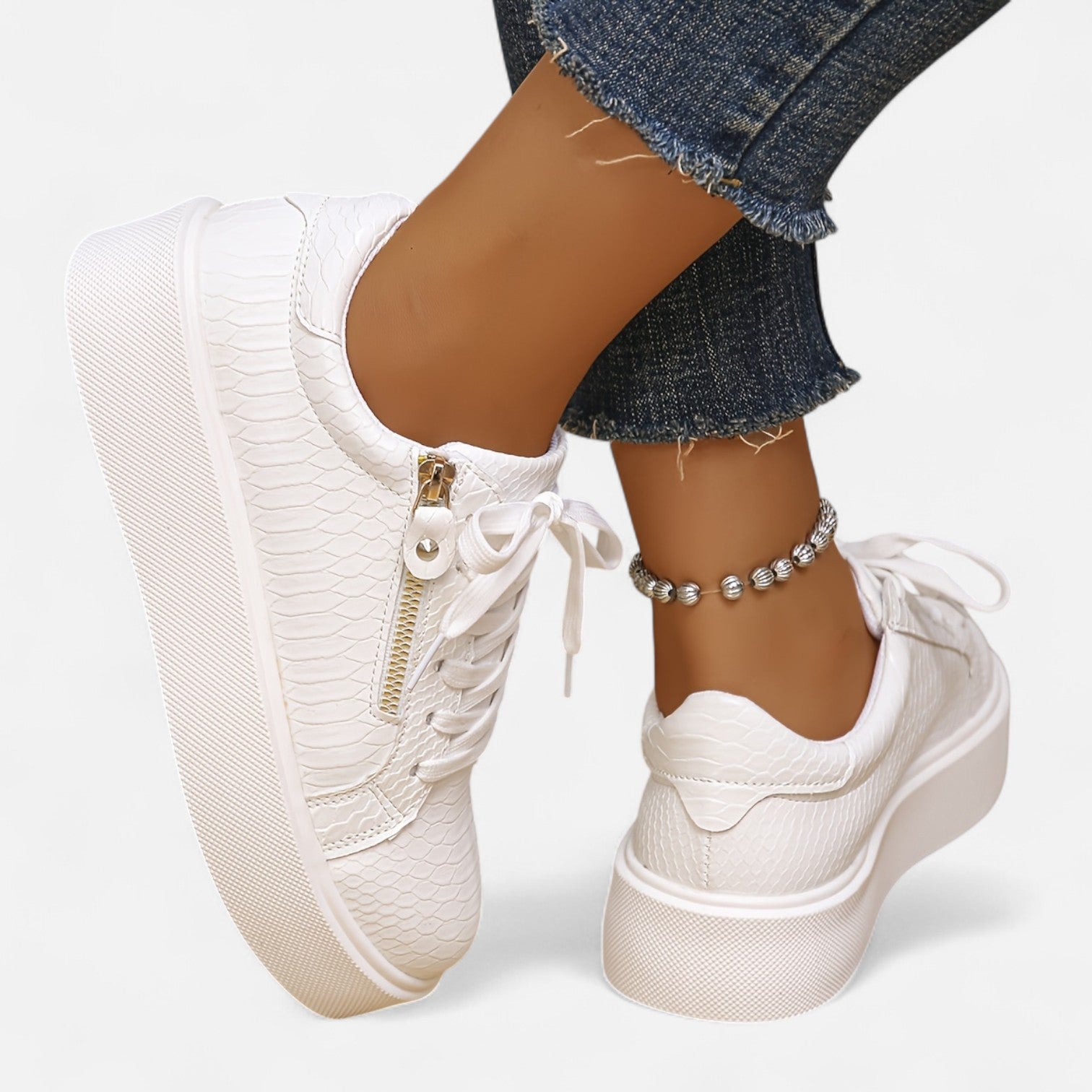 Britsoles | Women's White Platform Casual Shoes – Thick-Soled Versatile Flats in Contemporary European Style