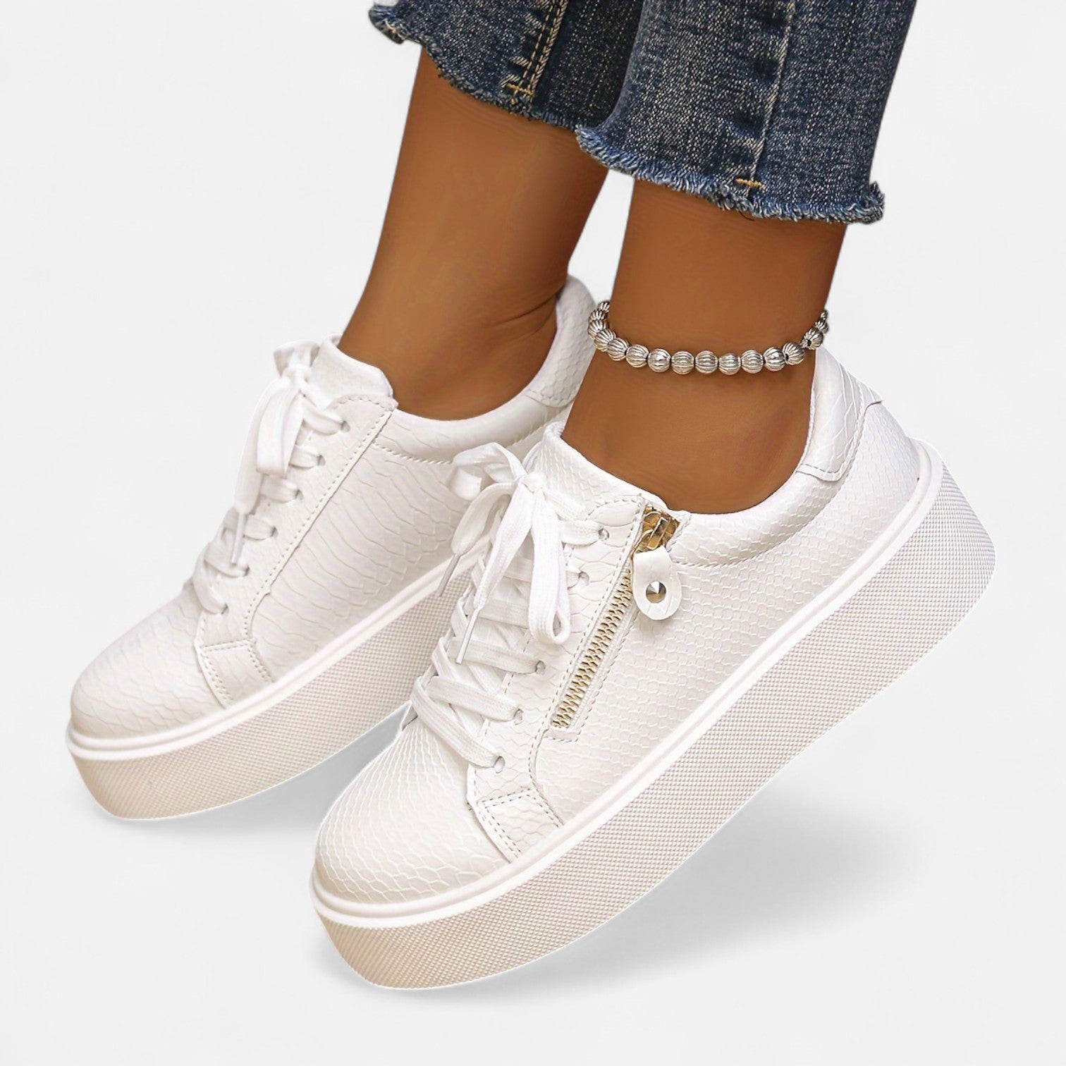 Britsoles | Women's White Platform Casual Shoes – Thick-Soled Versatile Flats in Contemporary European Style
