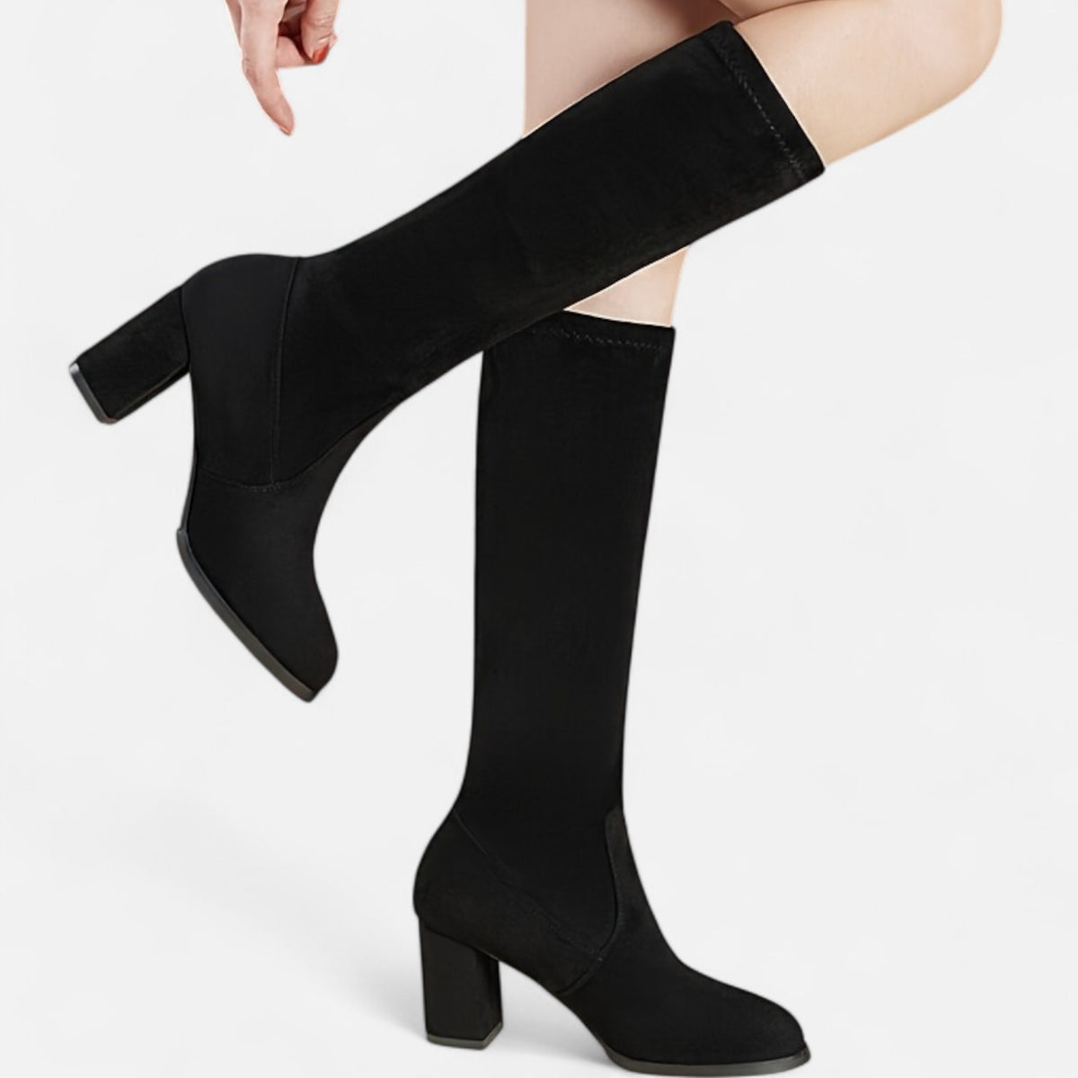 Britsoles | Mid-Calf High Heel Elastic Boots with Sleek Sculpted Fit
